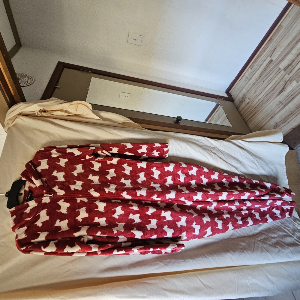 Cozy Red Womend All In One Pajamas with White Dog Pattern